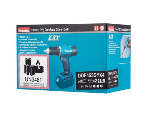 Шуруповерт Makita DDF453SYX4, 18В, 1.5Ah х 2шт, кейс (DDF453SYX4)