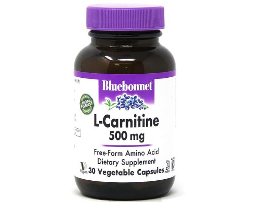 Амінокислота Bluebonnet Nutrition L-Карнітин 500 мг, L-Carnitin, 30 вегетаріанських капсул (BLB0032) 