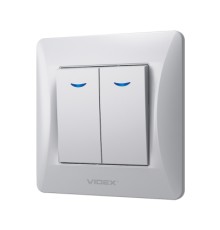 Вимикач Videx BINERA 2кл з підсвічуванням срібний (VF-BNSW2L-SS)