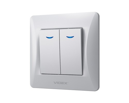 Вимикач Videx BINERA 2кл з підсвічуванням срібний (VF-BNSW2L-SS)
