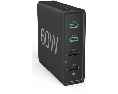 Зарядний пристрій Hama 2xUSB-C PD/QC, 2xUSB-A, 60W Black (00201628)