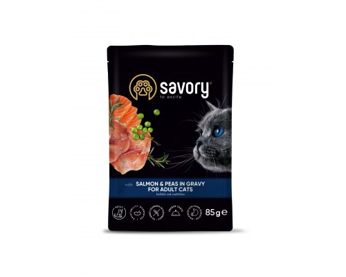 Вологий корм для кішок Savory лосось з горошком у соусі 85 г (4820261920116)