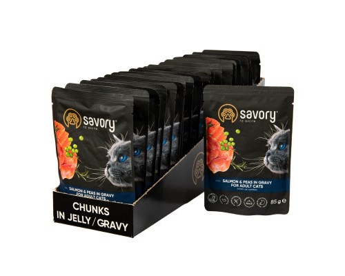 Вологий корм для кішок Savory лосось з горошком у соусі 85 гх22 шт (2700000029350)