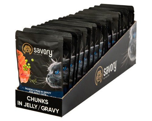Вологий корм для кішок Savory лосось з горошком у соусі 85 гх22 шт (2700000029350)