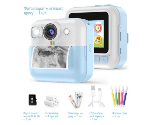 Дитячий фотоапарат ColorWay з функцією миттєвого друку (Blue) (CW-PHP01B)