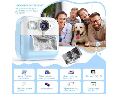 Дитячий фотоапарат ColorWay з функцією миттєвого друку (Blue) (CW-PHP01B)