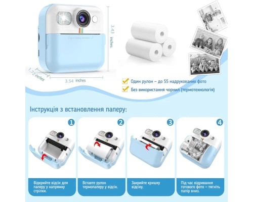 Дитячий фотоапарат ColorWay з функцією миттєвого друку (Blue) (CW-PHP01B)