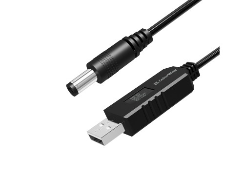 Кабель живлення USB to DC 5.5x2.5mm 12V 1.0m black ColorWay (CW-CBUD067-BK)