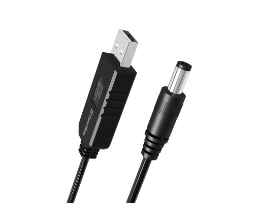 Кабель живлення USB to DC 5.5x2.5mm 12V 1.0m black ColorWay (CW-CBUD067-BK)