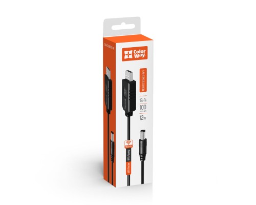 Кабель живлення USB to DC 5.5x2.5mm 12V 1.0m black ColorWay (CW-CBUD067-BK)