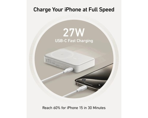 Батарея універсальна Anker MagGo 10000mAh, Qi2/15W, PD, 27W, USB-C, white (A1654G21)