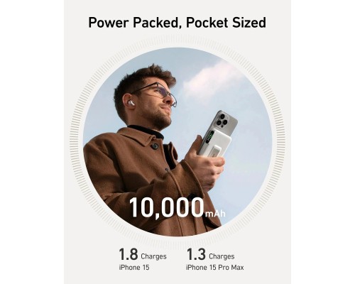 Батарея універсальна Anker MagGo 10000mAh, Qi2/15W, PD, 27W, USB-C, white (A1654G21)