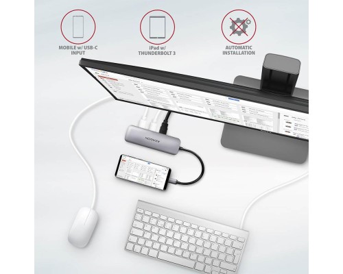 Концентратор AXAGON USB-C to 2xUSBA + HDMI + SD/microSD + USB-C PD 100W 0.2m grey (HMC-5)