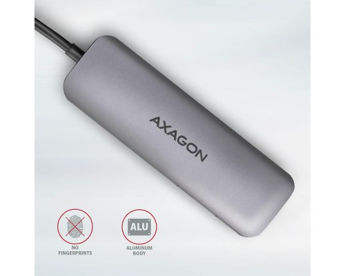 Концентратор AXAGON USB-C to 2xUSBA + HDMI + SD/microSD + USB-C PD 100W 0.2m grey (HMC-5)
