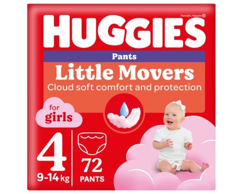 Підгузки Huggies Little Movers/Pants 4 (9-14 кг) Box для дівчаток 72 шт (5029053564098)
