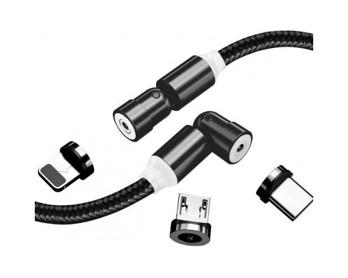 Дата кабель USB 2.0 AM to Lightning + Micro 5P + Type-C 1.0m Magnetic Ro ColorWay (CW-CBUU037-BK)