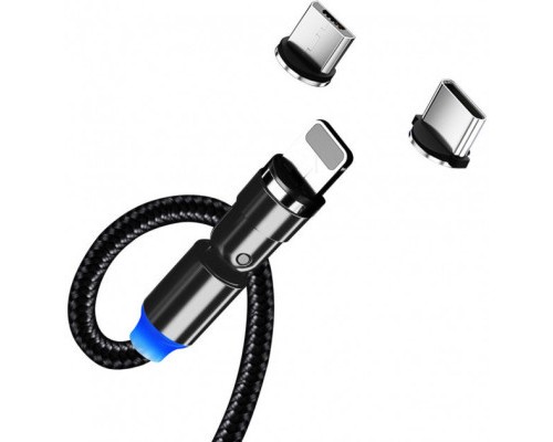 Дата кабель USB 2.0 AM to Lightning + Micro 5P + Type-C 1.0m Magnetic Ro ColorWay (CW-CBUU037-BK)