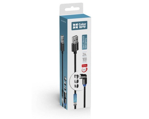Дата кабель USB 2.0 AM to Lightning + Micro 5P + Type-C 1.0m Magnetic Ro ColorWay (CW-CBUU037-BK)