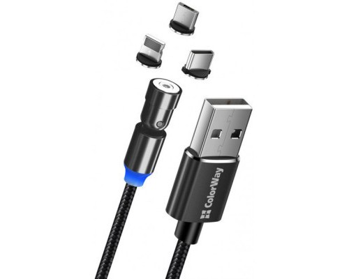 Дата кабель USB 2.0 AM to Lightning + Micro 5P + Type-C 1.0m Magnetic Ro ColorWay (CW-CBUU037-BK)