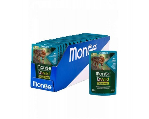 Вологий корм для кішок Monge BWild Cat Free Wet Sterilized тунець з креветками 85 г (8009470012799)