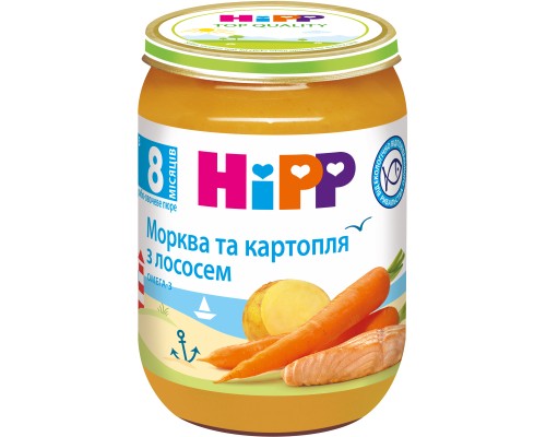 Дитяче пюре HiPP Морква і картопля з лососем, 190 г (9062300128694)