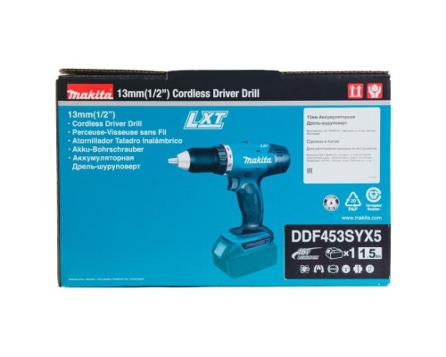Шуруповерт Makita DDF453SYX5, 18В LXT, 1.5Ah х 1шт., кейс (DDF453SYX5)