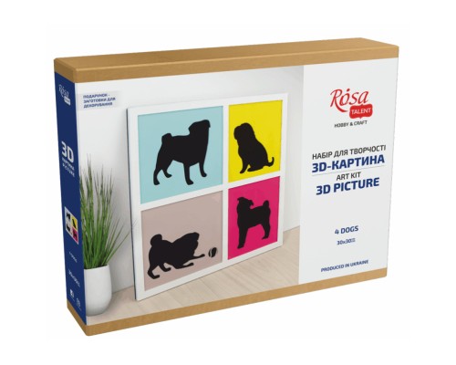Набір для творчості Rosa Talent 3D 4 Dogs ДВП ґрунтоване, 3 шари, 30 х 30 см (4823098528890)