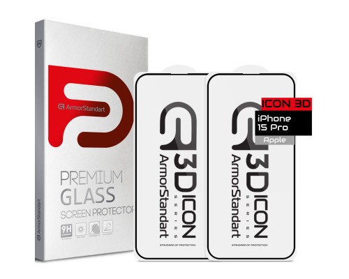 Скло захисне Armorstandart Icon 3D iPhone 15 Pro Black 2pcs (ARM74270)