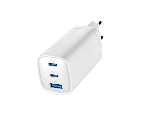 Зарядний пристрій Gembird USB-A + 2xType-C (PD18W + QC3.0 27W) white (TA-UC-PDQC65-01-W)