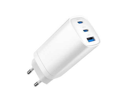 Зарядний пристрій Gembird USB-A + 2xType-C (PD18W + QC3.0 27W) white (TA-UC-PDQC65-01-W)