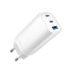 Зарядний пристрій Gembird USB-A + 2xType-C (PD18W + QC3.0 27W) white (TA-UC-PDQC65-01-W)