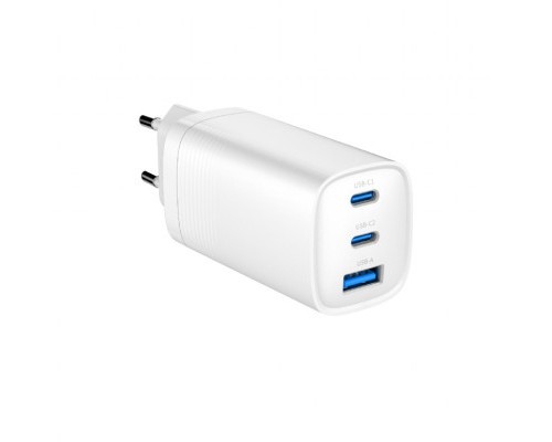 Зарядний пристрій Gembird USB-A + 2xType-C (PD18W + QC3.0 27W) white (TA-UC-PDQC65-01-W)