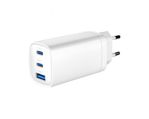 Зарядний пристрій Gembird USB-A + 2xType-C (PD18W + QC3.0 27W) white (TA-UC-PDQC65-01-W)