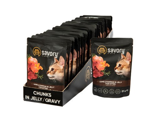 Вологий корм для кішок Savory ягня з гарбузом в желе 85 гх22 шт (2700000029329)