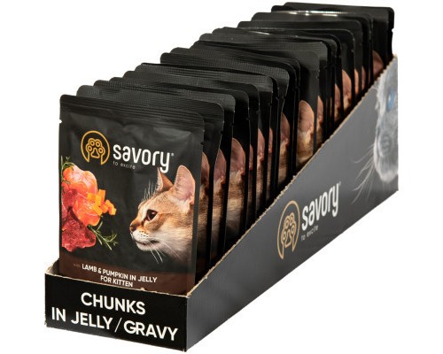 Вологий корм для кішок Savory ягня з гарбузом в желе 85 гх22 шт (2700000029329)
