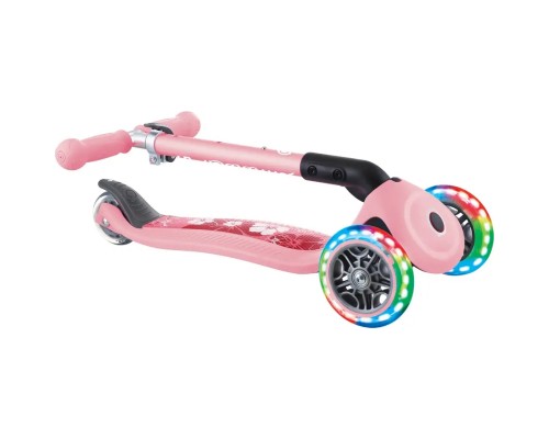 Самокат Globber Junior Foldable Lights до 50 кг 2+ Пастельно-рожевий з квітами (433-210)