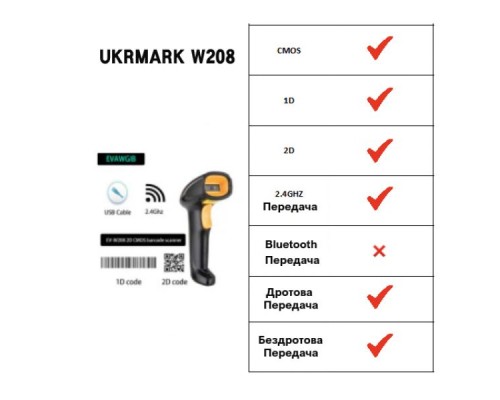 Сканер штрих-коду UKRMARK EV-W208 2D, wireless, USB (900564)