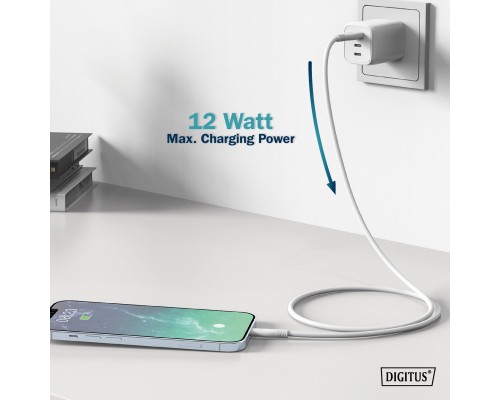 Дата кабель USB 2.0 AM to Lightning 2.0m 12W white Digitus (AK-600108-020-W)
