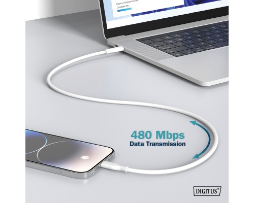 Дата кабель USB 2.0 AM to Lightning 2.0m 12W white Digitus (AK-600108-020-W)
