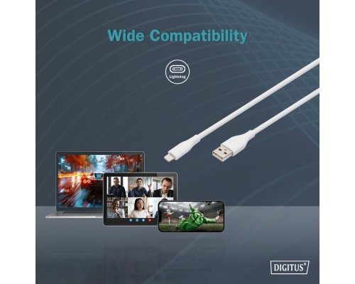 Дата кабель USB 2.0 AM to Lightning 2.0m 12W white Digitus (AK-600108-020-W)