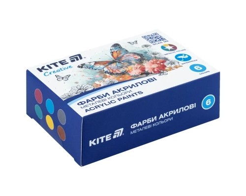 Акрилові фарби Kite Creative 6 металевих кольорів, 20 мл (K-273)