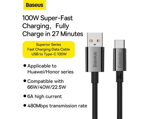 Дата кабель USB 2.0 AM to USB-C 2.0m Superior Fast Charging 100W cluster black Baseus (P10320102114-02)