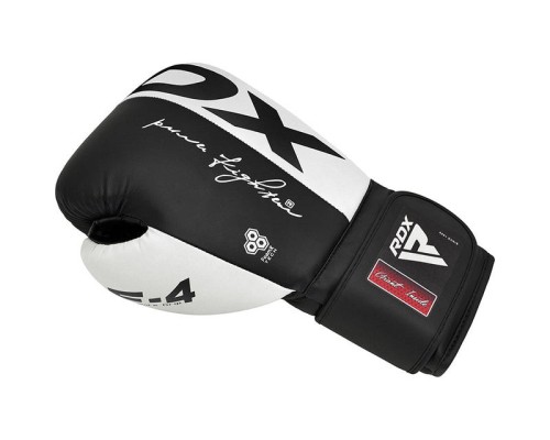 Боксерські рукавички RDX F4 Boxing Sparring Gloves Hook & Loop White/Black 14 унцій (BGR-F4B-14OZ)
