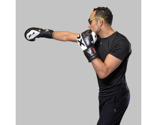 Боксерські рукавички RDX F4 Boxing Sparring Gloves Hook & Loop White/Black 14 унцій (BGR-F4B-14OZ)