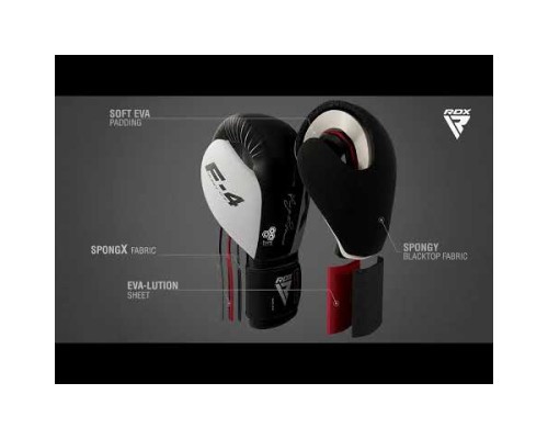 Боксерські рукавички RDX F4 Boxing Sparring Gloves Hook & Loop White/Black 14 унцій (BGR-F4B-14OZ)