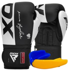 Боксерські рукавички RDX F4 Boxing Sparring Gloves Hook & Loop White/Black 14 унцій (BGR-F4B-14OZ)