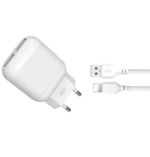 Зарядний пристрій XO 2xUSB 2.4A + cable USB to Lightning white (L78-L-WH)