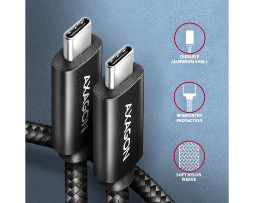 Дата кабель USB-C to USB-C 3.0m USB 2.0 PD 240W 5A black AXAGON (BUCM2-CM30AB)