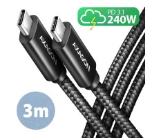 Дата кабель USB-C to USB-C 3.0m USB 2.0 PD 240W 5A black AXAGON (BUCM2-CM30AB)