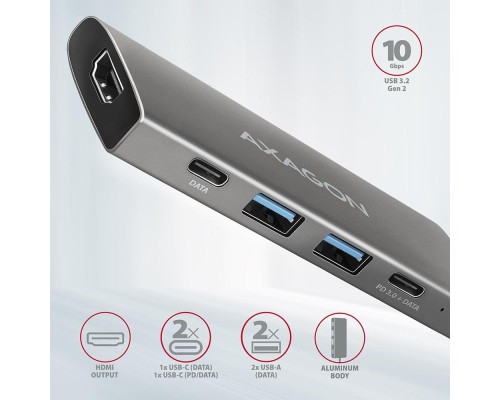 Концентратор AXAGON USB-C to 2xUSB-A + 2xUSB-C + HDMI 0.13m gray (HMC-5G2)